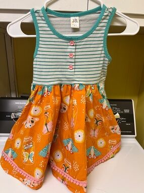 Orange & Teal Girls' Sleeveless Stripe Bodice top